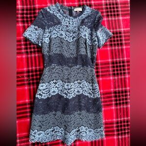 Sandro Blue and Gray Lace Mini Dress